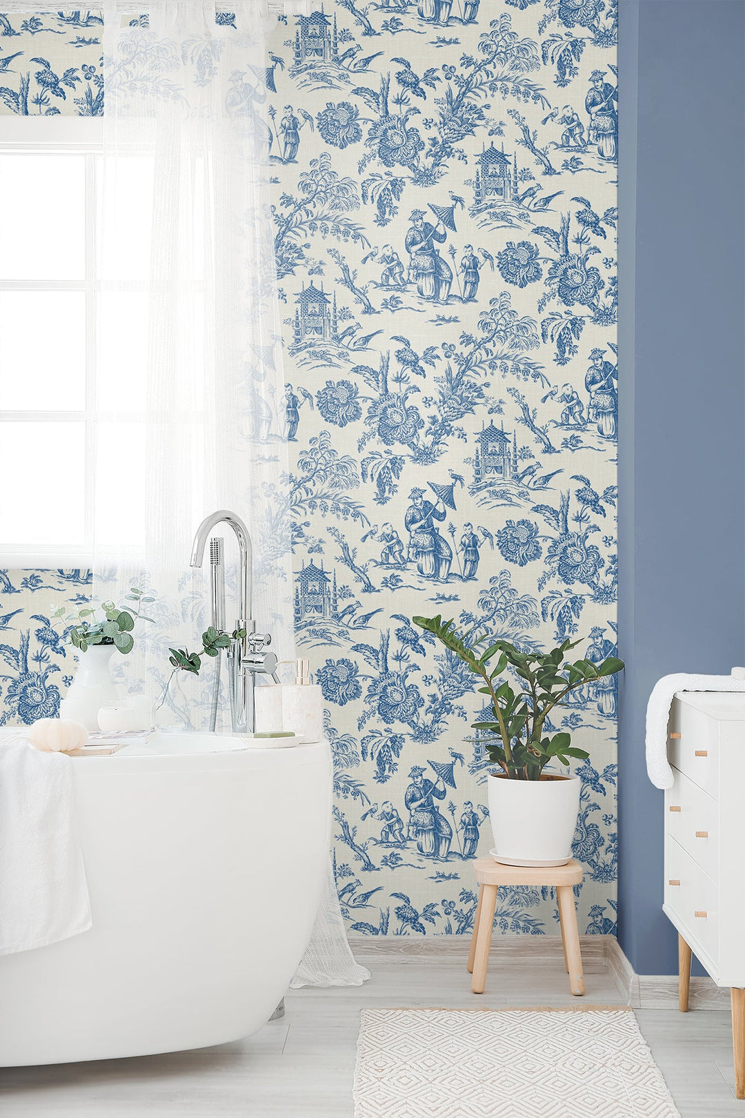 Colette Chinoiserie Denim Wash FC61812 by Seabrook Designs Designer Wallpaper