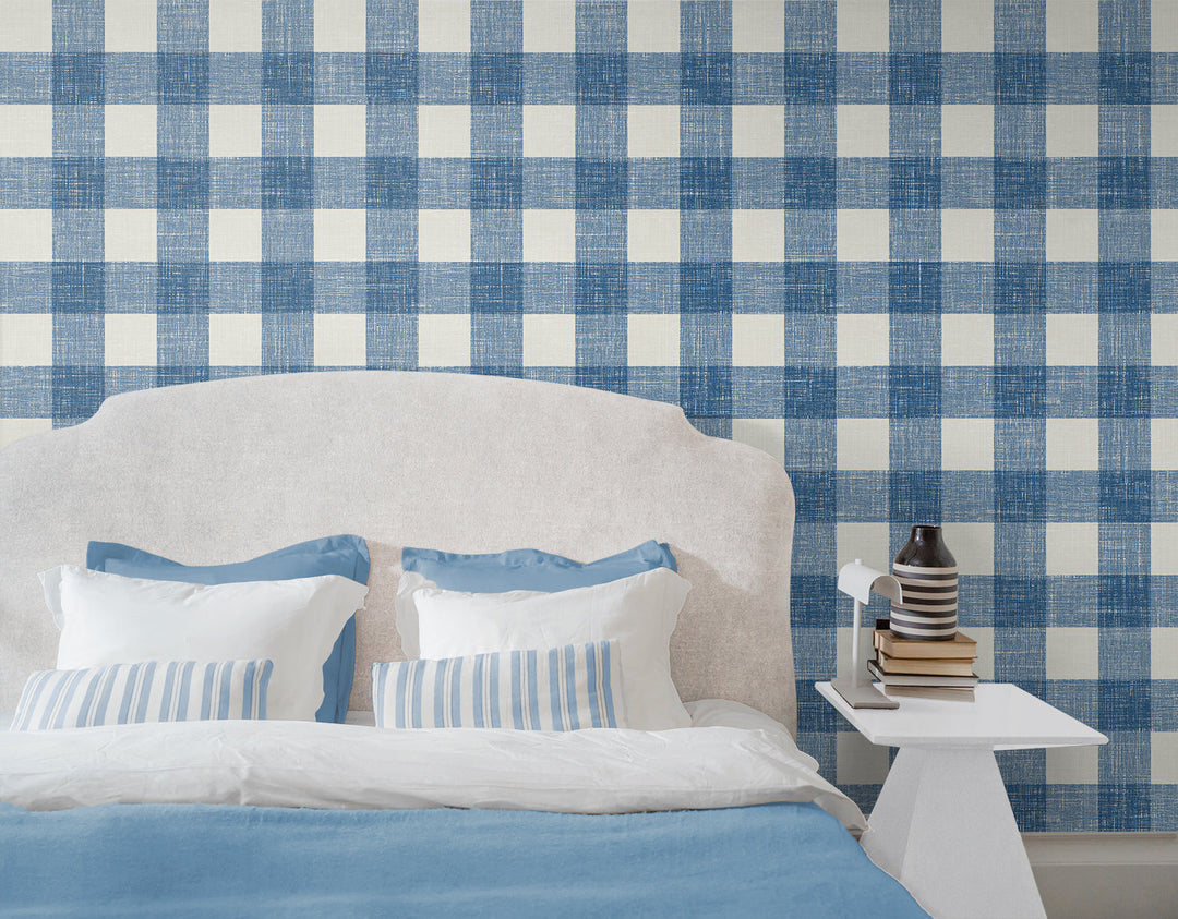 Bebe Gingham Denim Wash FC62302 by Seabrook Designs Designer Wallpaper