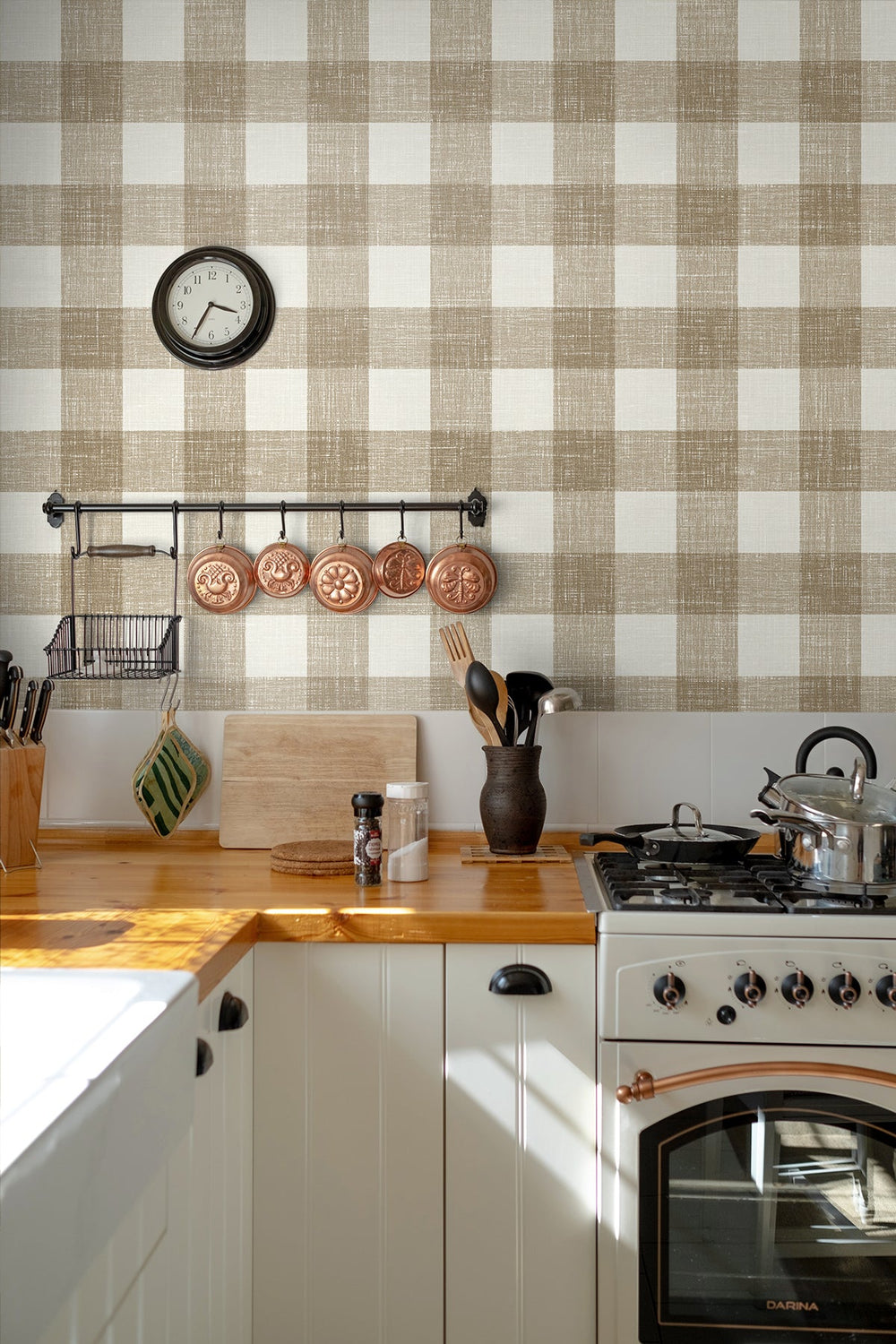Bebe Gingham Driftwood FC62306 by Seabrook Designs Designer Wallpaper