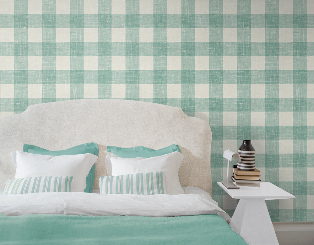 Bebe Gingham Minty Meadow FC62314 by Seabrook Designs Designer Wallpaper