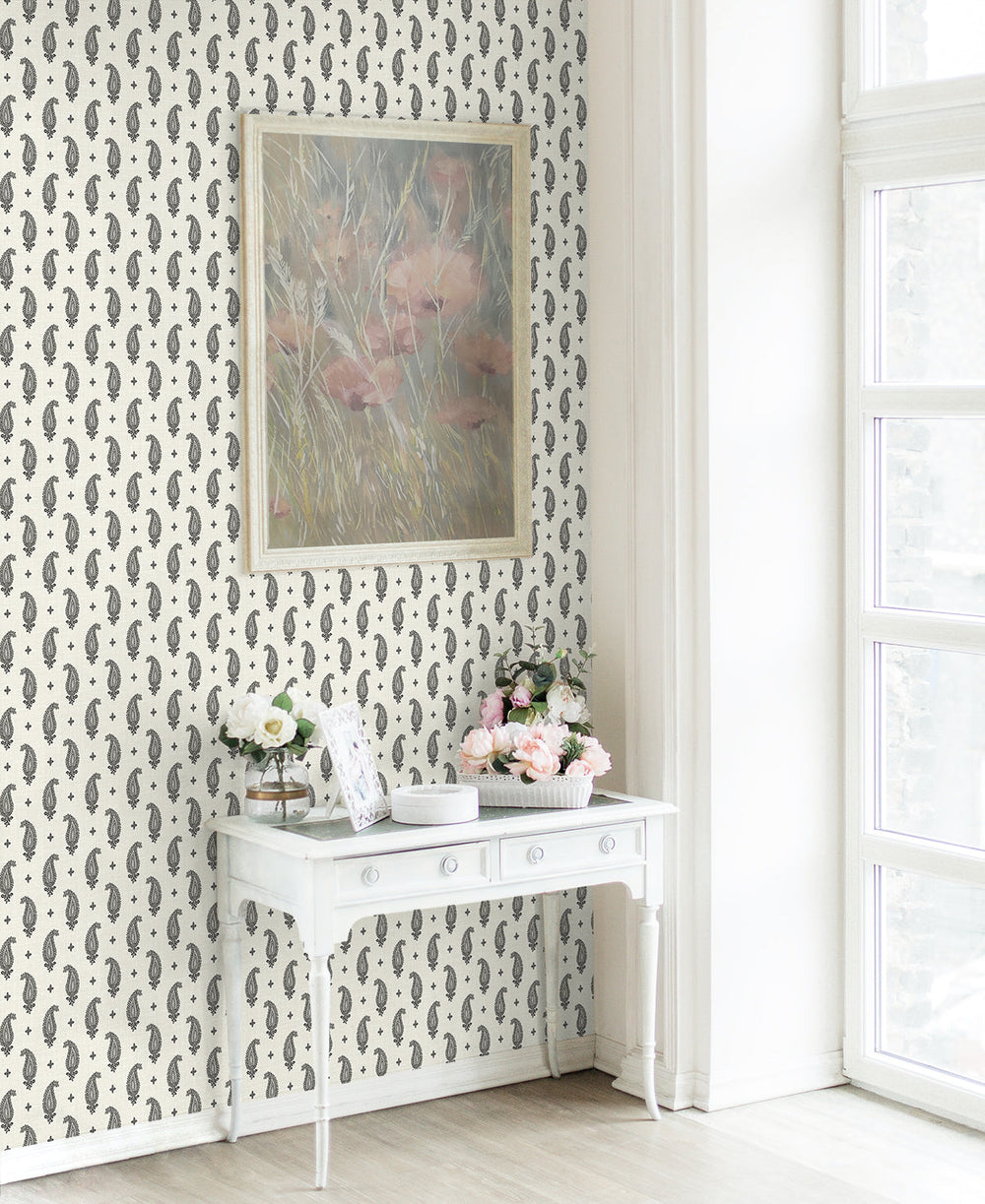 Maia Paisley Poppy Seed FC62400 by Seabrook Designs Designer Wallpaper