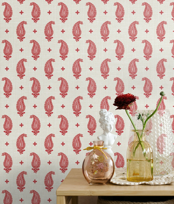 Maia Paisley Antique Ruby FC62401 by Seabrook Designs Designer Wallpaper