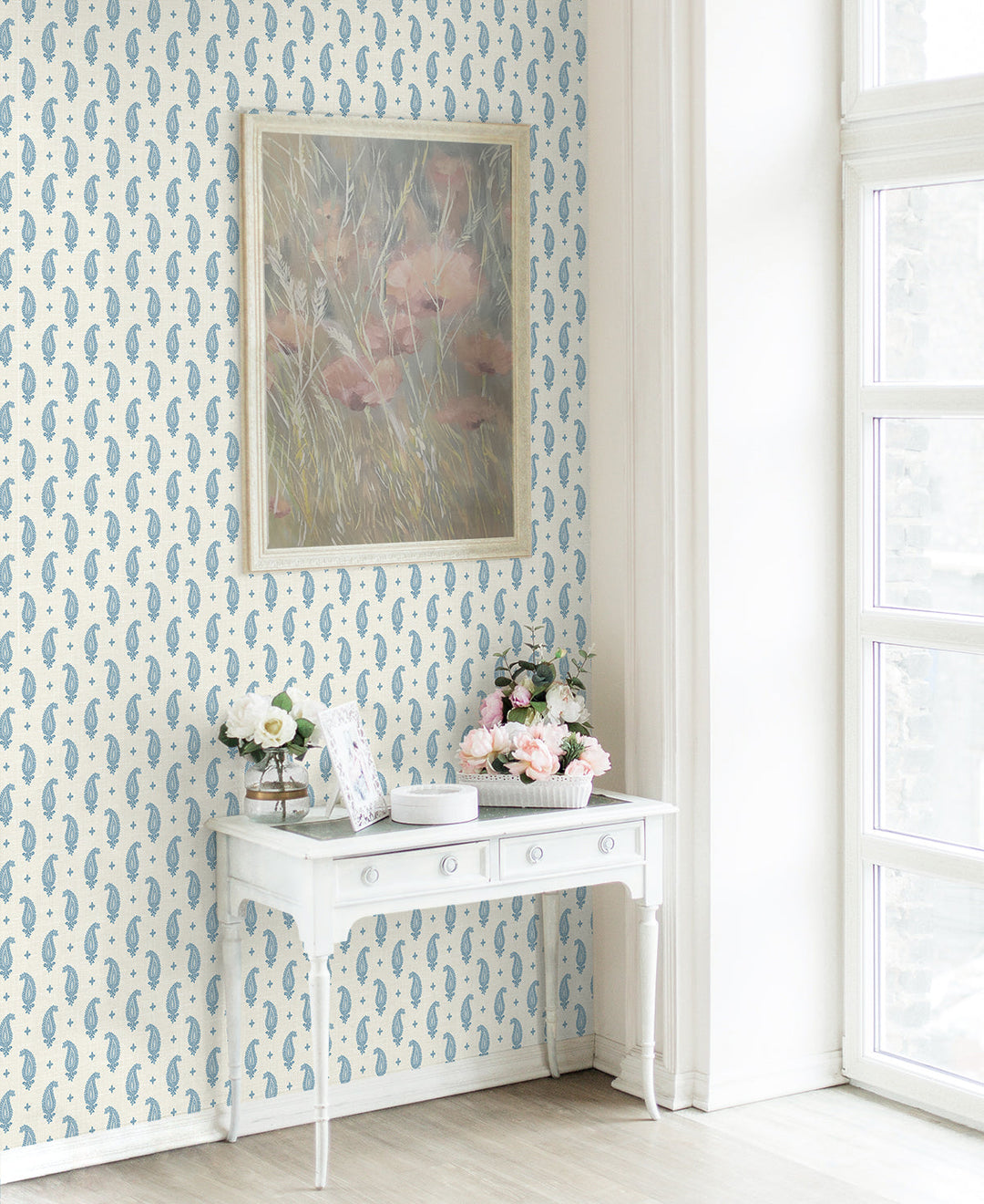 Maia Paisley Bleu Bisque FC62402 by Seabrook Designs Designer Wallpaper