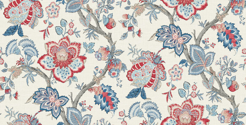 Bernadette Linen Fabric French Blue & Antique Ruby FC62601F by Seabrook Designs Designer Fabric