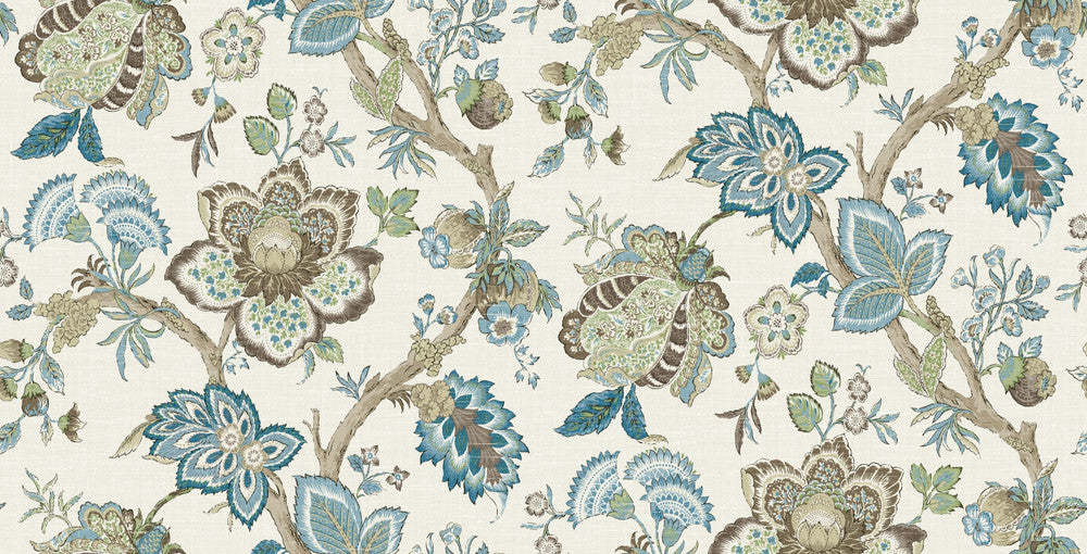 Bernadette Linen Fabric Hickory Smoke & Blue Bell FC62606F by Seabrook Designs Designer Fabric