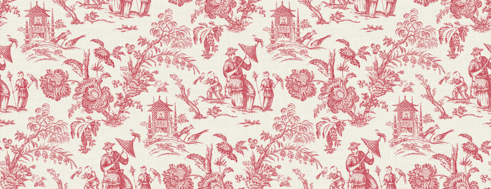 Chinoiserie Linen Fabric Antique Ruby FC62801F by Seabrook Designs Designer Fabric