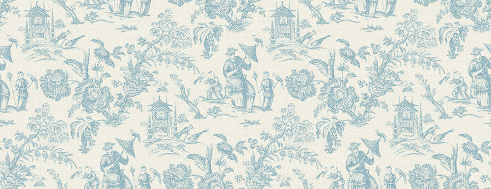 Chinoiserie Linen Fabric Bleu Bisque FC62802F by Seabrook Designs Designer Fabric