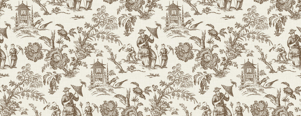 Chinoiserie Linen Fabric Hickory Smoke FC62806F by Seabrook Designs Designer Fabric