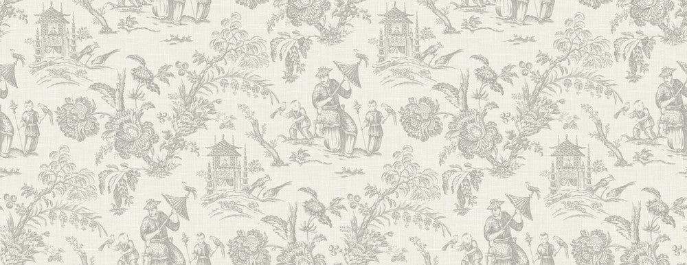 Chinoiserie Linen Fabric French Grey FC62808F by Seabrook Designs Designer Fabric