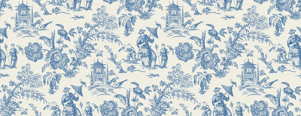 Chinoiserie Linen Fabric Denim Wash FC62812F by Seabrook Designs Designer Fabric