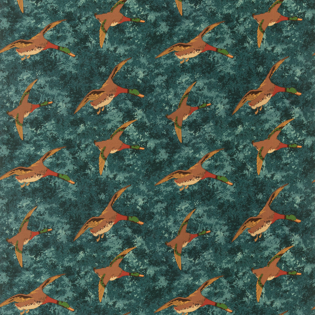Mulberry Fabric Forest Ducks Velvet - Teal