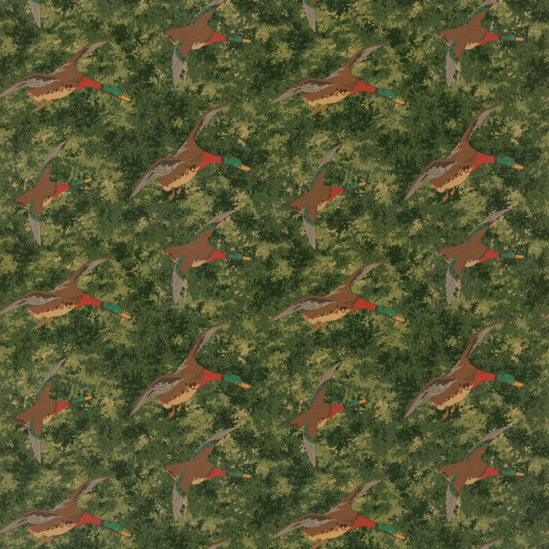 Mulberry Fabric Forest Ducks Velvet - Emerald