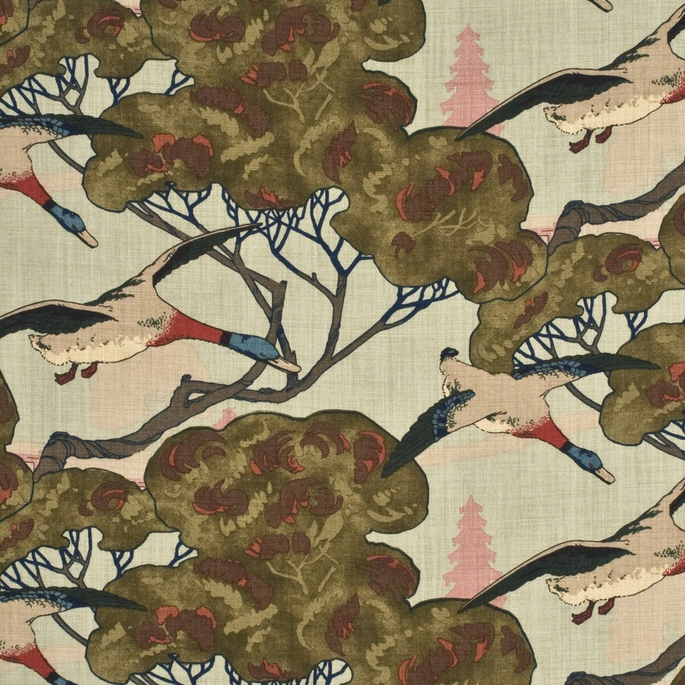 Flying Ducks Sky by Mulberry Designer Fabric MULBERRY BEST OF LINEN - 100% United Kingdom LIGHT Horizontal: 53.978 and Vertical: 24.428 53.978 - Swanky Fabrics -