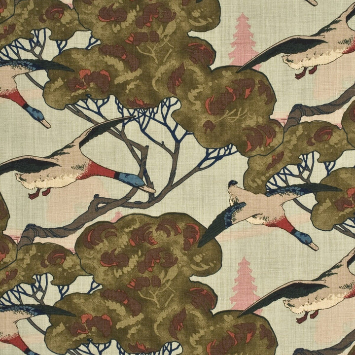Flying Ducks Sky by Mulberry Designer Fabric MULBERRY BEST OF LINEN - 100% United Kingdom LIGHT Horizontal: 53.978 and Vertical: 24.428 53.978 - Swanky Fabrics -