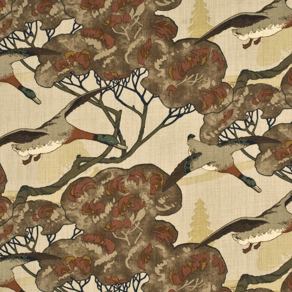 Flying Ducks Stone/Brown by Mulberry Fabric Mulberry Fabric Flying Ducks Stone/BrownFabric GRAND TOUR LINEN - 100% United Kingdom </p><p>Repeat: H: 53.978, V: 24.428 53.978 - Fabric Carolina -