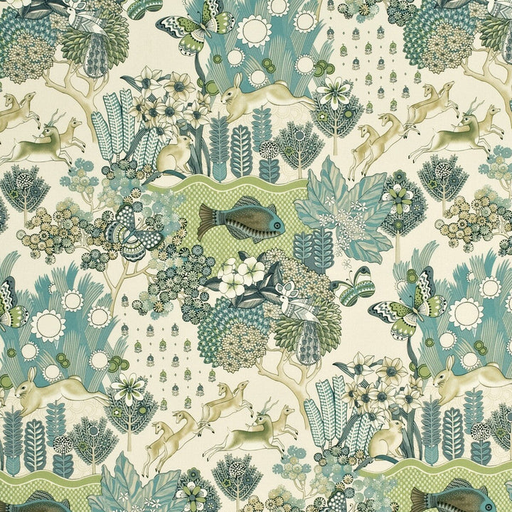 Glendale Teal/Leaf by Mulberry Designer Fabric COUNTRY WEEKEND COTTON - 100% Italy - Horizontal: 27.186 and Vertical: 35.854 55.16 - Swanky Fabrics -