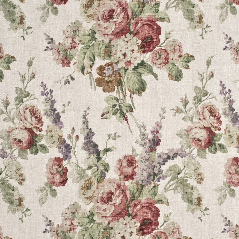 Vintage Floral Rose/Green by Mulberry Designer Fabric COUNTRY WEEKEND LINEN - 100% Thailand - Horizontal: 27.186 and Vertical: 26.398 52.796 - Swanky Fabrics -