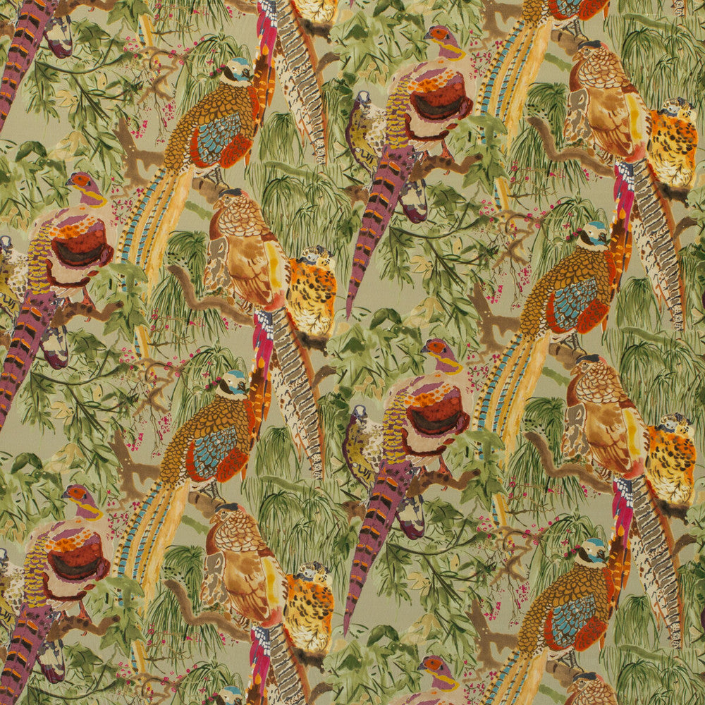 Game Birds Velvet Fig Multi by Mulberry Designer Fabric BOHEMIAN ROMANCE COTTON - 88%;POLYESTER - 12% Austria HEAVY Horizontal: 26.792 and Vertical: 22.852 53.978 - Swanky Fabrics -