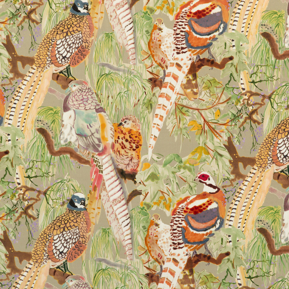 Game Birds Velvet Stone Multi by Mulberry Designer Fabric BOHEMIAN ROMANCE COTTON - 88%;POLYESTER - 12% Austria HEAVY Horizontal: 26.792 and Vertical: 22.852 53.978 - Swanky Fabrics -