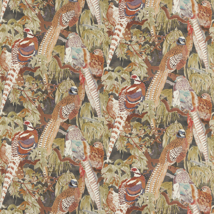 Game Birds Linen Charcoal by Mulberry Designer Fabric MODERN COUNTRY I LINEN - 100% Austria Horizontal: 28.762 and Vertical: 24.428 58.312 - Swanky Fabrics -