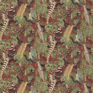 Mulberry Fabric Game Birds Linen Red/Plum