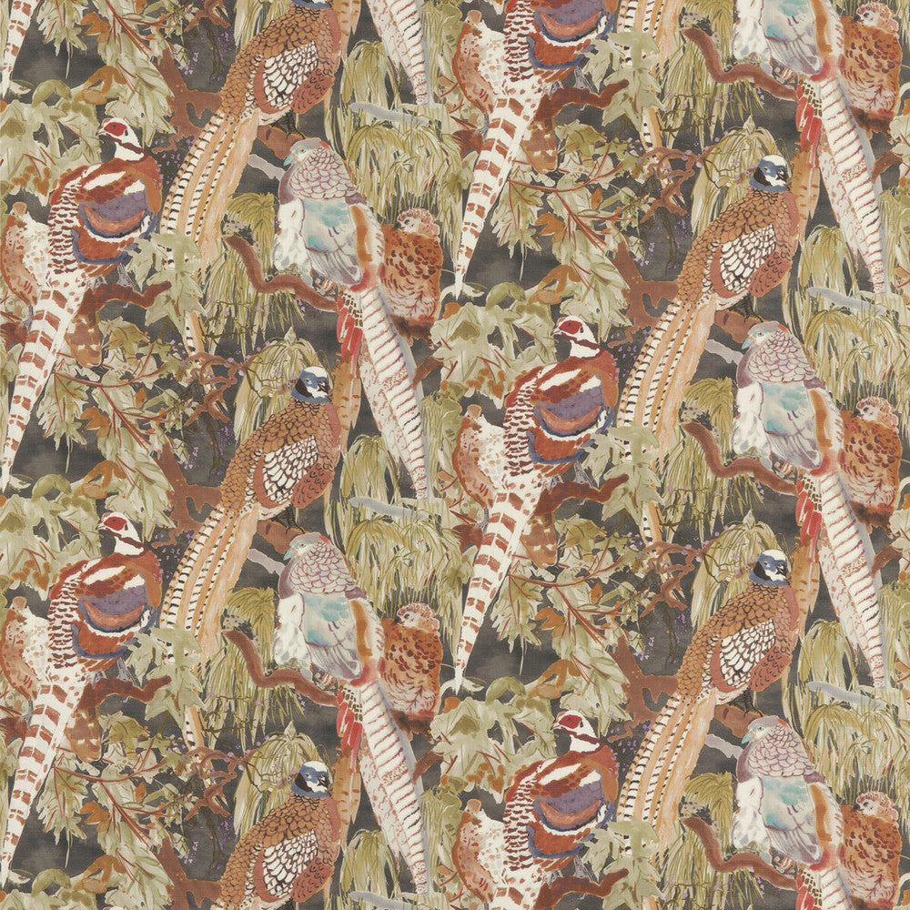 Game Birds Linen Charcoal by Mulberry Designer Fabric MODERN COUNTRY I LINEN - 100% Austria - Horizontal: 28.762 and Vertical: 24.428 58.312 - Swanky Fabrics -