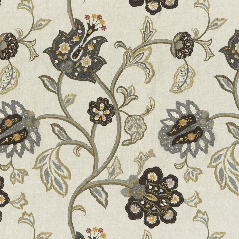 Floral Fantasy Woodsmoke by Mulberry Designer Fabric FESTIVAL LINEN - 70%;POLYESTER - 10%;VISCOSE - 10%;WOOL - 10% India Horizontal: 25.019 and Vertical: 29.944 50.038 - Swanky Fabrics -