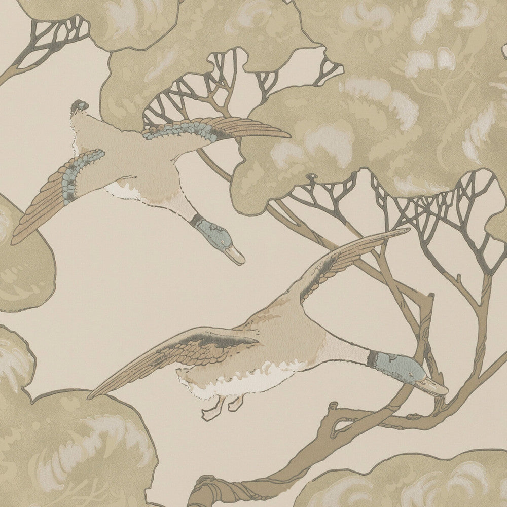 Flying Ducks Silver/Taupe by Mulberry Designer Wallcovering MODERN COUNTRY PAPER - 100% United Kingdom Horizontal: 20.488 and Vertical: 20.882 20.488 - Swanky Fabrics -