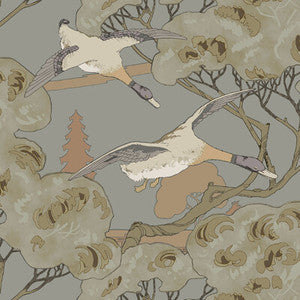 Mulberry Wallpaper Grand Flying Ducks Grey/Blue