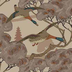 Mulberry Wallpaper Grand Flying Ducks Plum