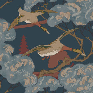Mulberry Wallpaper Grand Flying Ducks Red/Blue
