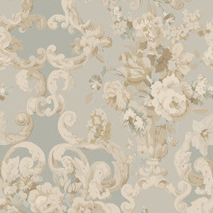 Mulberry Wallpaper Floral Rococo Aqua