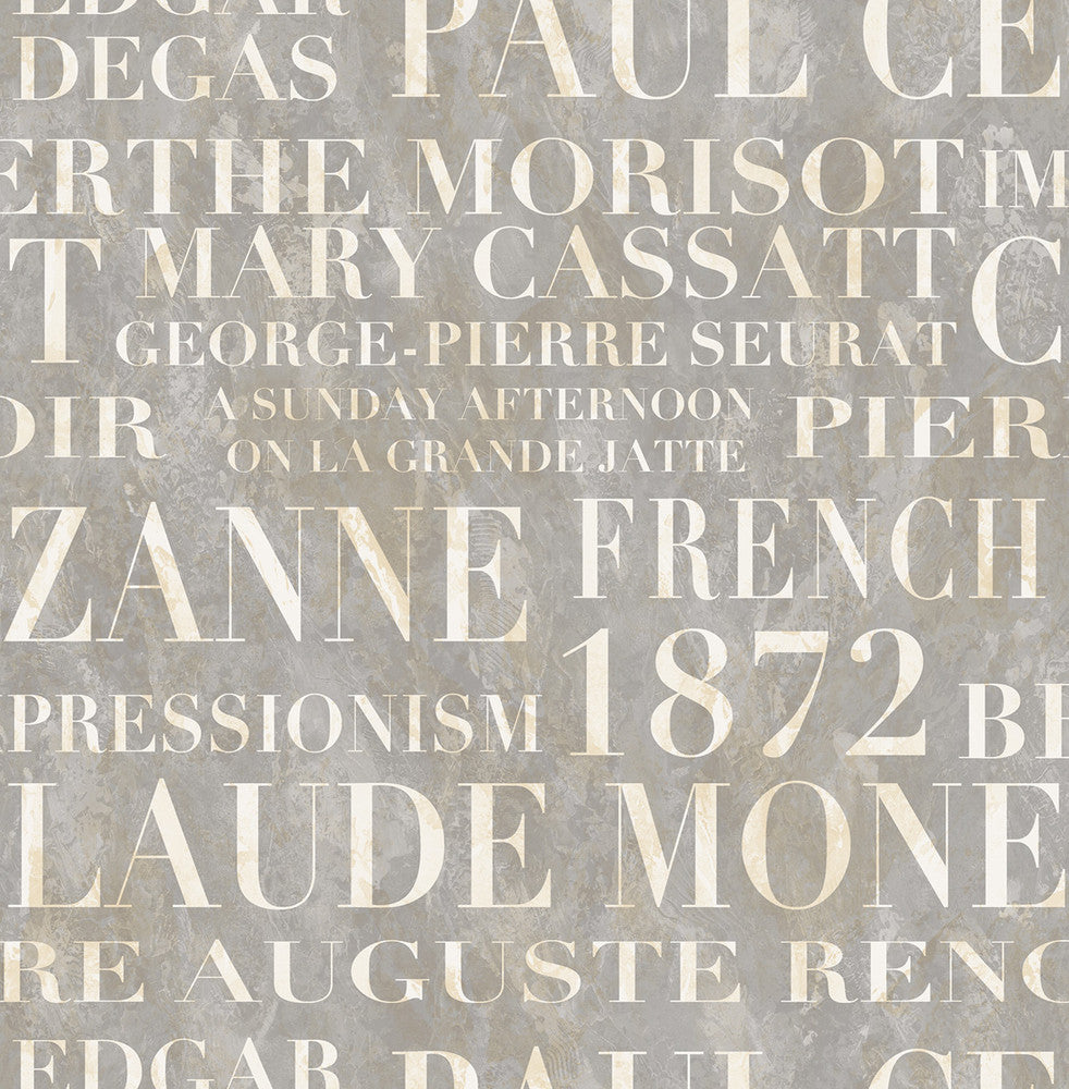 Script Metallic Ivory and Metallic Grey FI70307 by Seabrook Designs Designer Wallpaper