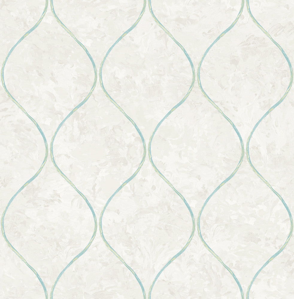 Ogee Grey, Aqua, and Metallic Gold FI70502 by Seabrook Designs Designer Wallpaper