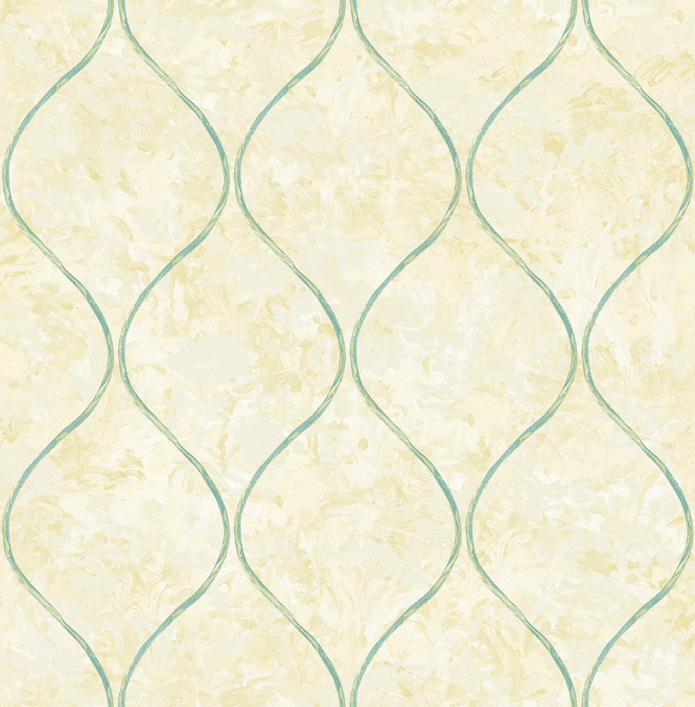Ogee Tan, Metallic Gold, and Turquoise FI70503 by Seabrook Designs Designer Wallpaper