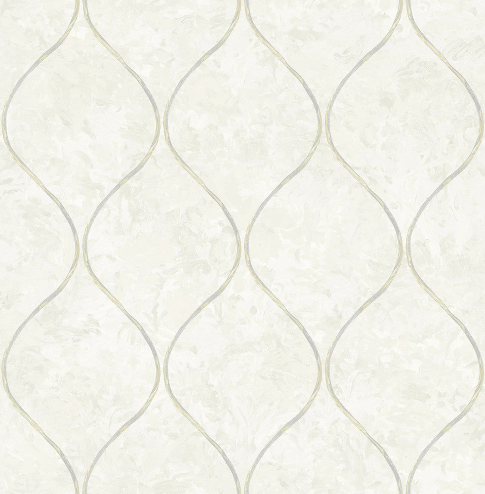 Ogee Off-White and Metallic Gold FI70505 by Seabrook Designs Designer Wallpaper