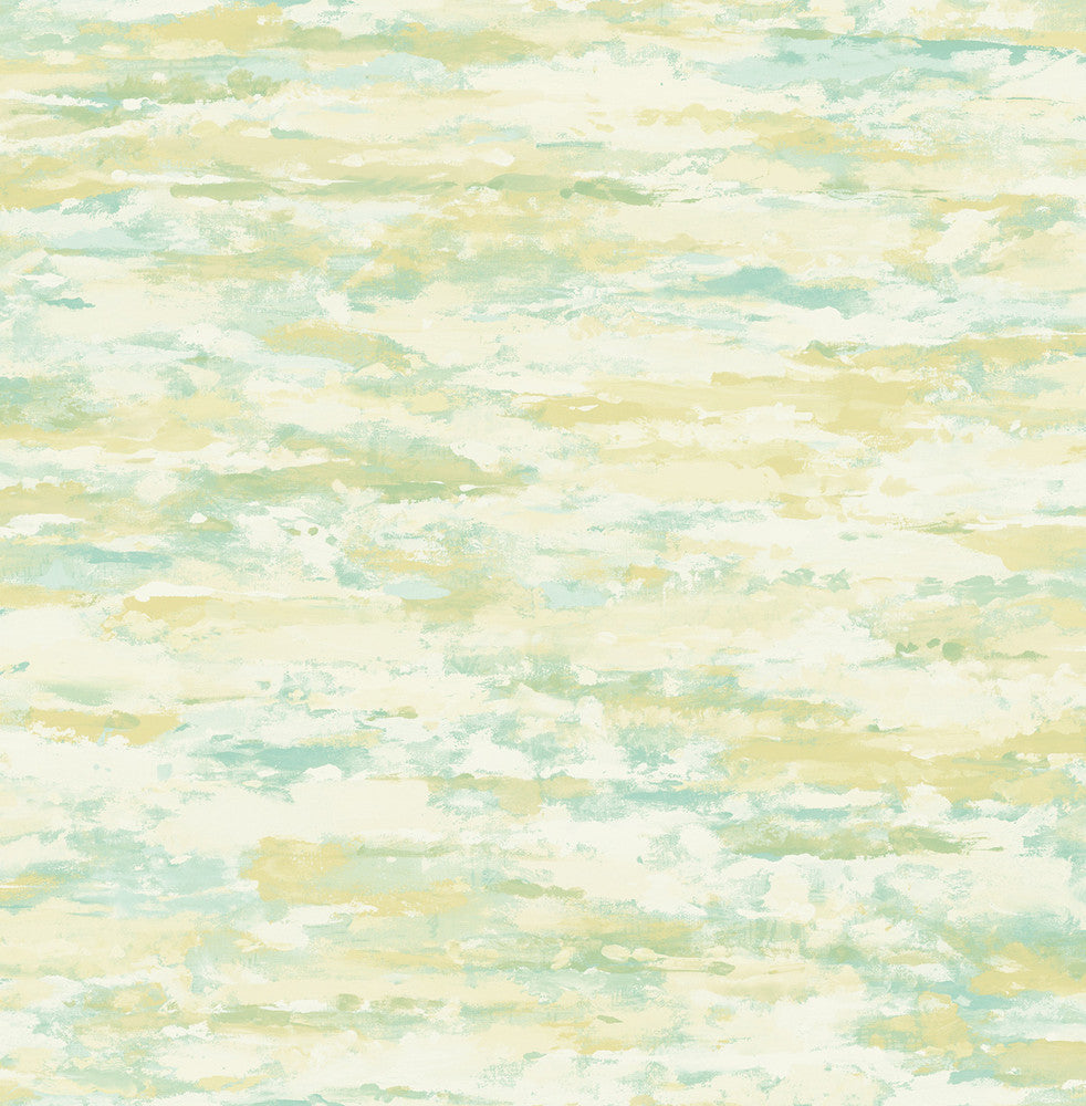 Brushstrokes Metallic Gold, White, and Aqua FI70603 by Seabrook Designs Designer Wallpaper