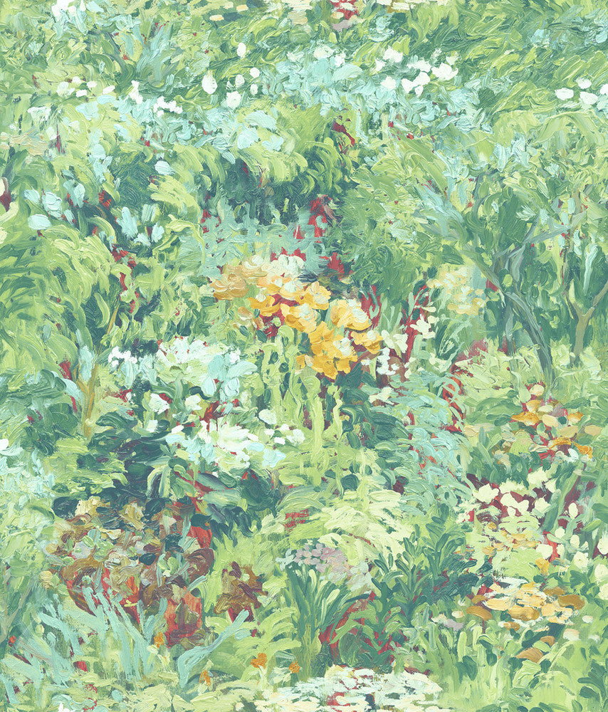 Floral Metallic Aqua, Forest Green, and Yellow FI70703 by Seabrook Designs Designer Wallpaper