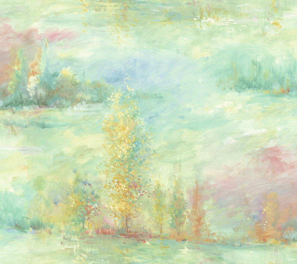 Tree Line Metallic Teal, Gold, and Blush FI70814 by Seabrook Designs Designer Wallpaper