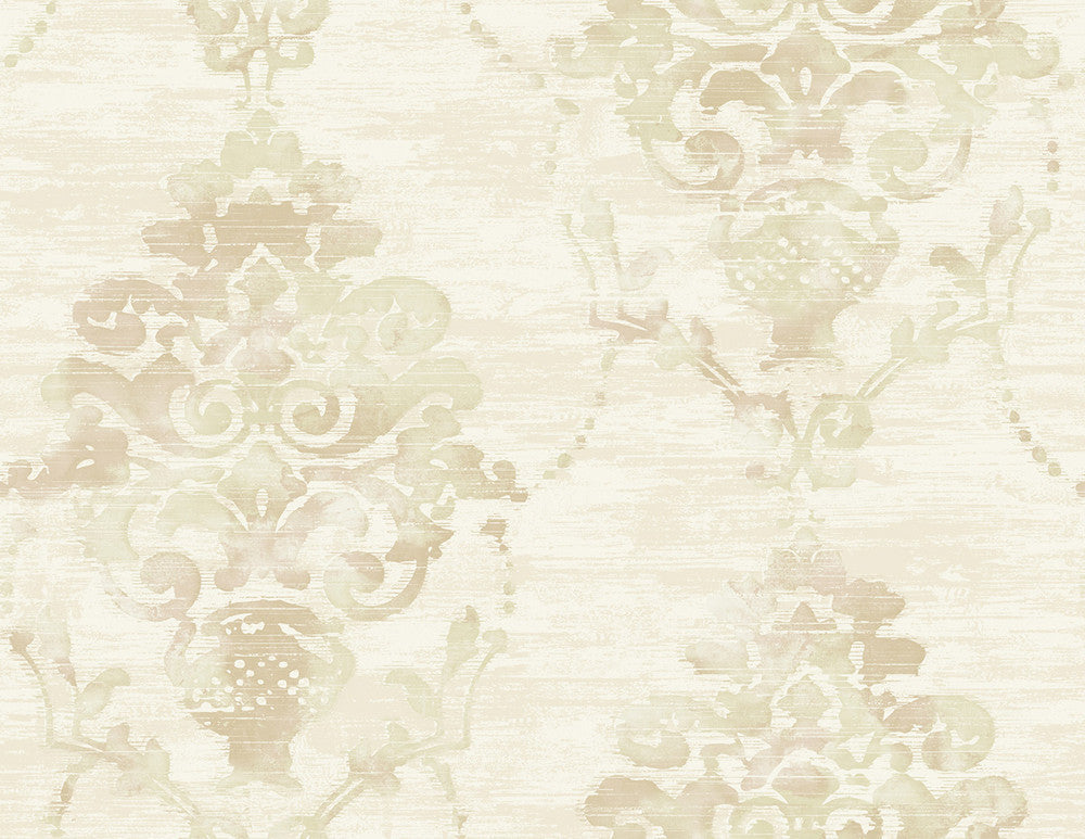 Damask Metallic, Tan, and Soft Peach FI71004 by Seabrook Designs Designer Wallpaper
