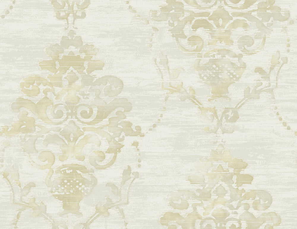 Damask Metallic Cream and Tan FI71007 by Seabrook Designs Designer Wallpaper