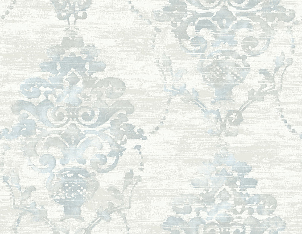 Damask Metallic Pearl and Powder Blue FI71008 by Seabrook Designs Designer Wallpaper