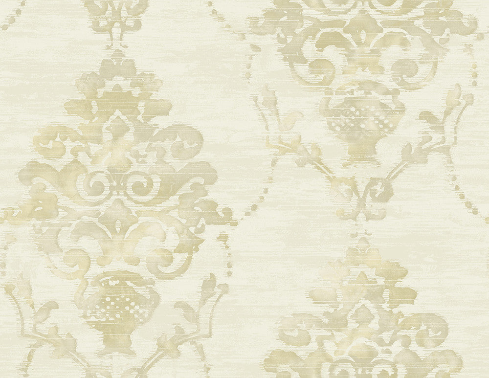 Damask Metallic, Cream, and Greige FI71014 by Seabrook Designs Designer Wallpaper