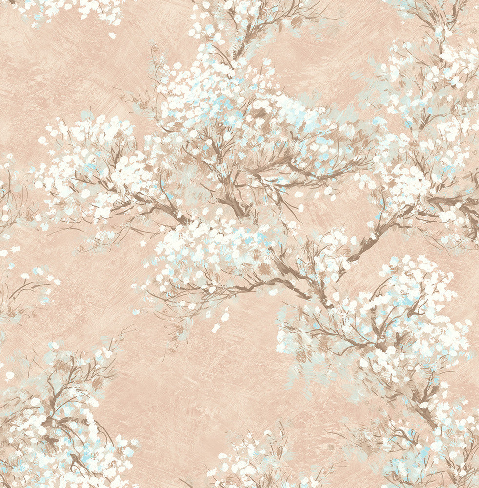 Cherry Blossoms Blush, White, and Brown FI71101 by Seabrook Designs Designer Wallpaper