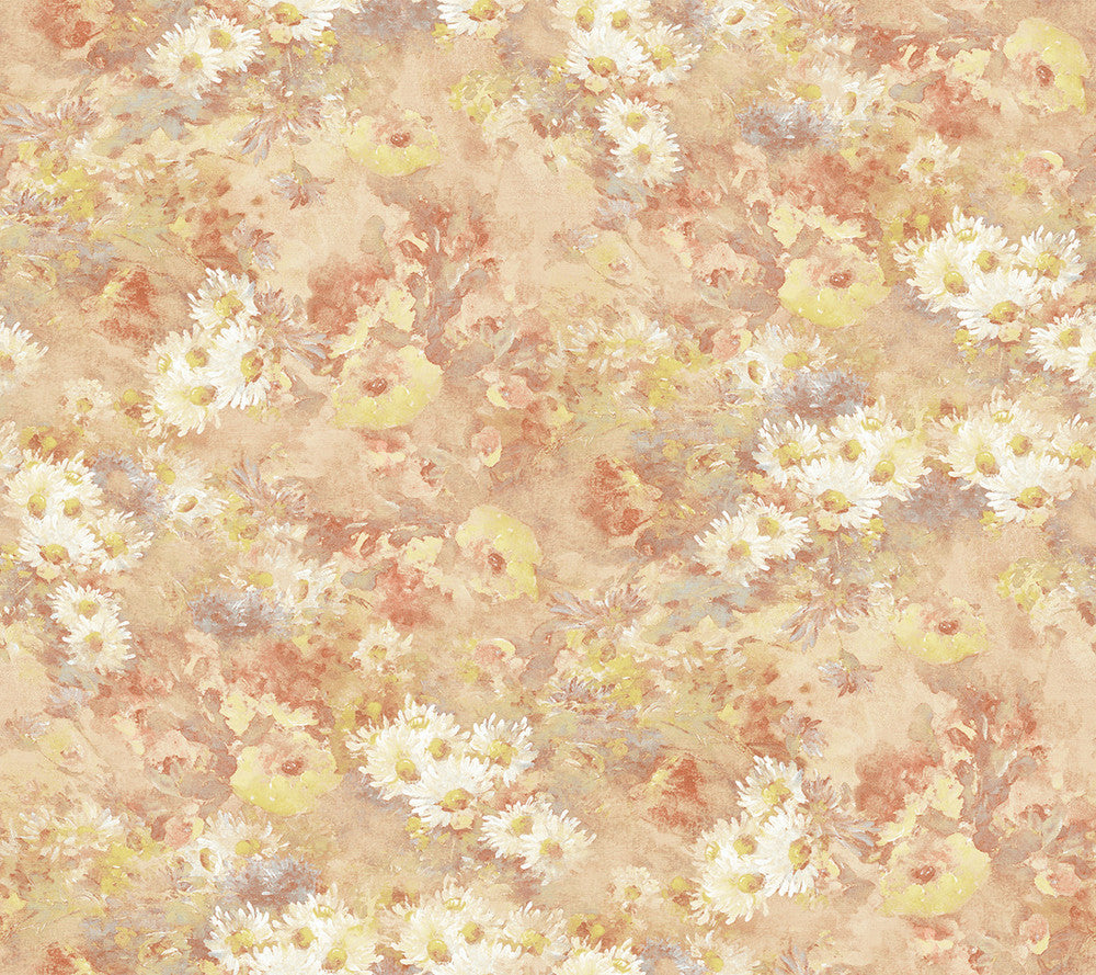 Daisy Metallic, Rust, and Cream FI71301 by Seabrook Designs Designer Wallpaper