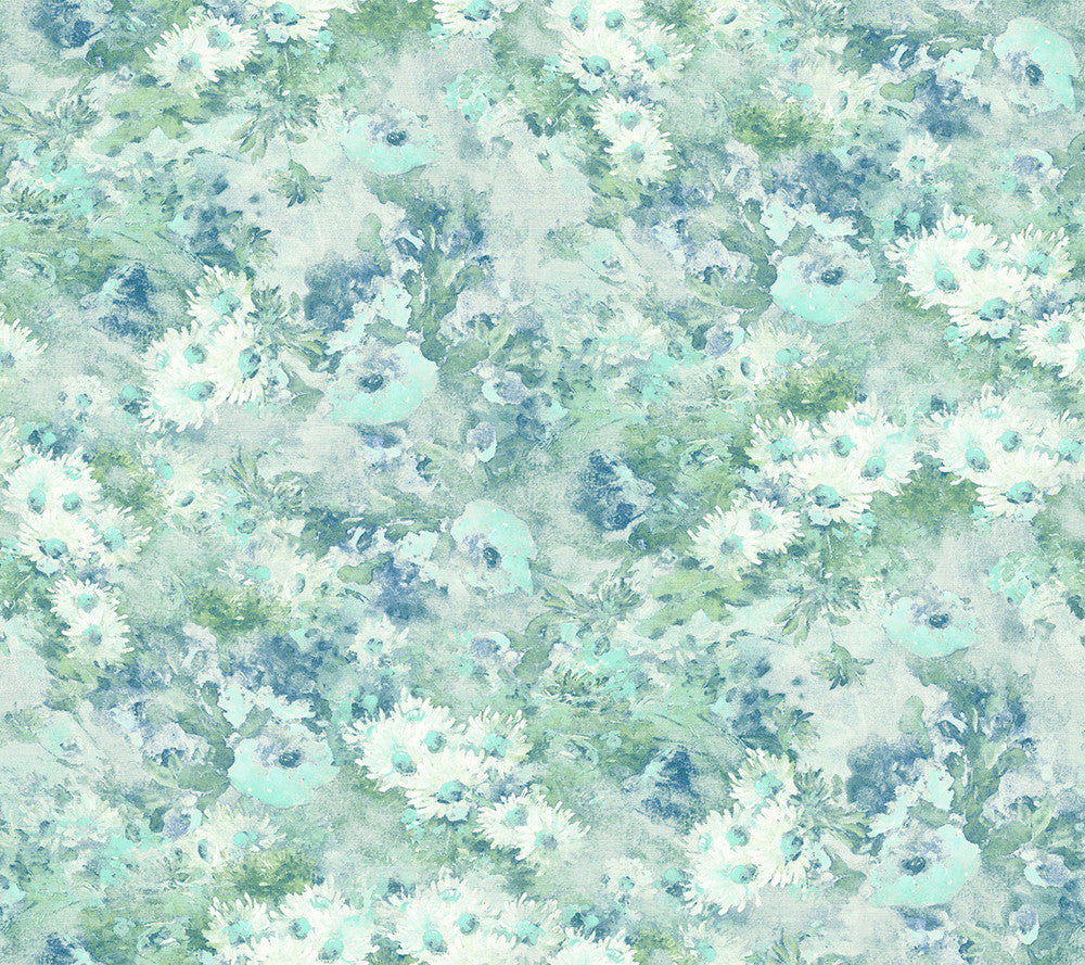 Daisy Metallic Powder Blue and Turquoise FI71318 by Seabrook Designs Designer Wallpaper