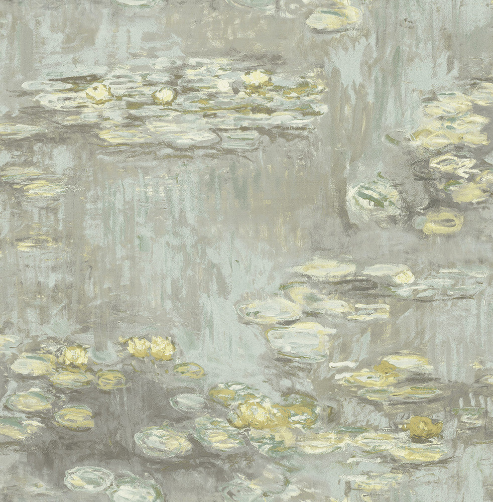 Lily Pads Gray, Powder Blue, and Gold FI71507 by Seabrook Designs Designer Wallpaper