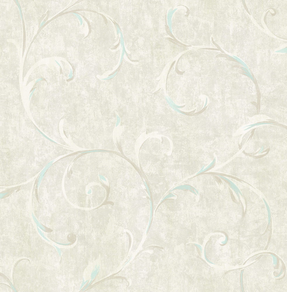 Scroll Metallic Baby Blue and Grey FI71604 by Seabrook Designs Designer Wallpaper