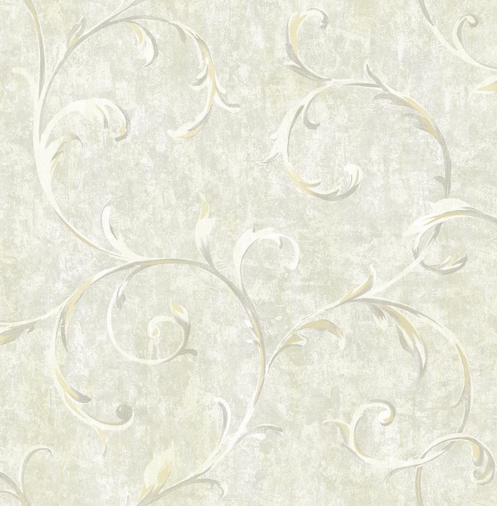 Scroll Metallic Gold and Grey FI71607 by Seabrook Designs Designer Wallpaper