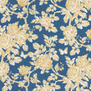 Gaston Blue Yellow by Norbar Designer Fabric ROMANCE 100% COTTON SPAIN 18"V 18"H 55" - Swanky Fabrics -
